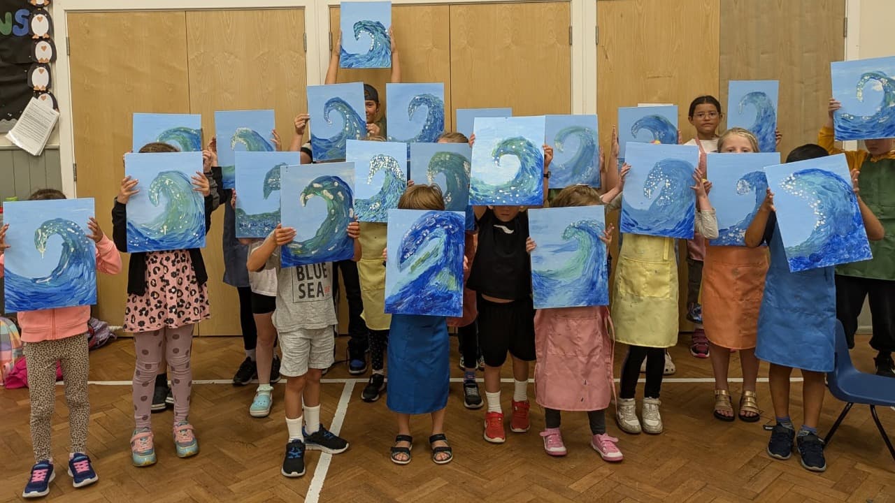Hokusai Inspired The Great Wave Watercolour and Sharpie | Art Class for Children